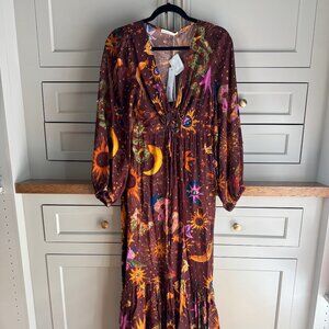 "Dress To" Farm Rio Star & Moon Print Midi Dress, NWT, Extra Small